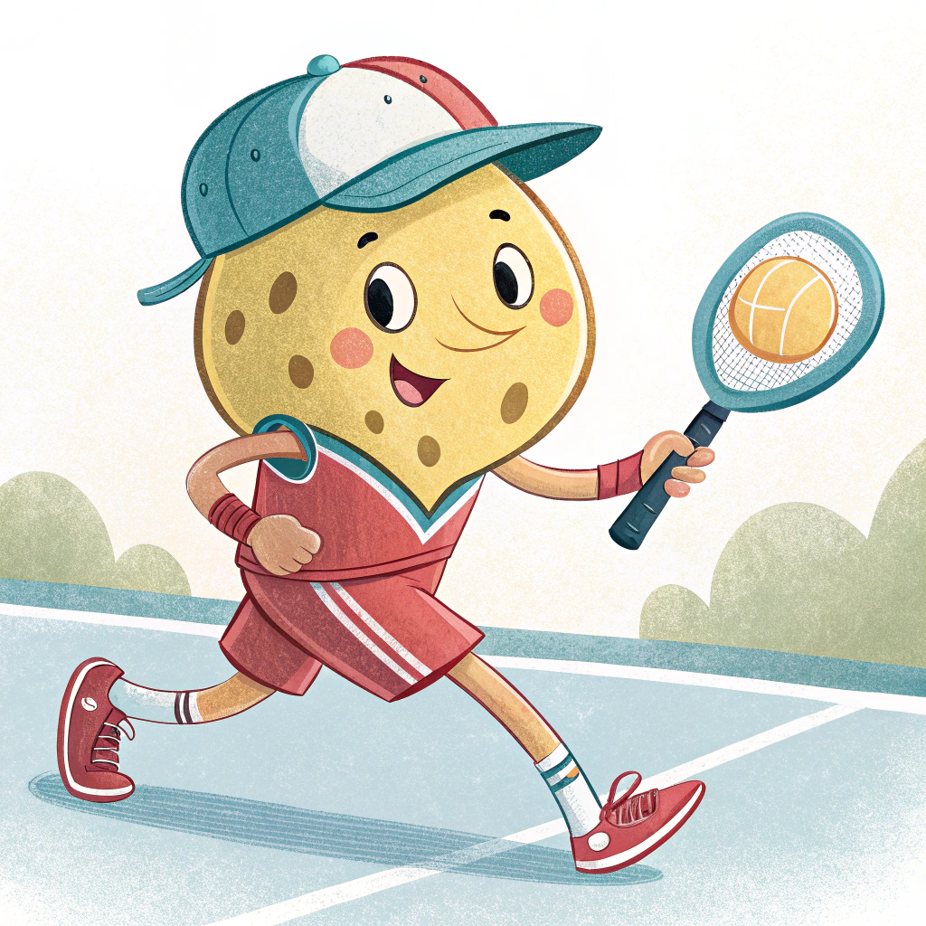 AI generated image by Red Panda AI: un pelota de pickleball, humanizada, caminando, con indumentaria para jugar pickleball