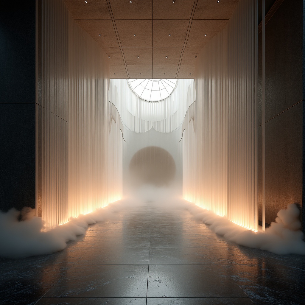 AI generated image by FLUX.1-pro: contemporary art gallery entrance with cascading light sculptures, minimalist curved light installation forming tunnel effect, cinematic mood, perfect symmetry, ultra sharp details, medium format camera, dramatic side lighting, reflective black granite flooring, ethereal atmosphere with fog elements, geometric glass grid pattern, twilight ambiance, photorealism, rich detailing --ar 9:16 --quality 2 --v 6.1