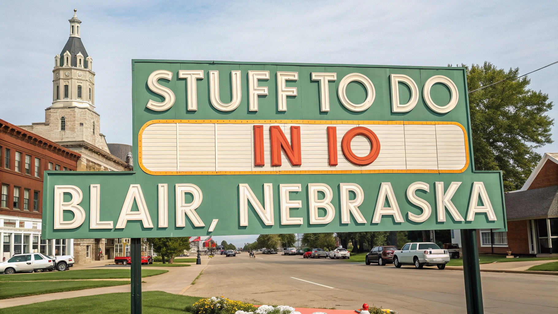 AI generated image by Red Panda AI: "Stuff to Do in Blair, Nebraska" sign