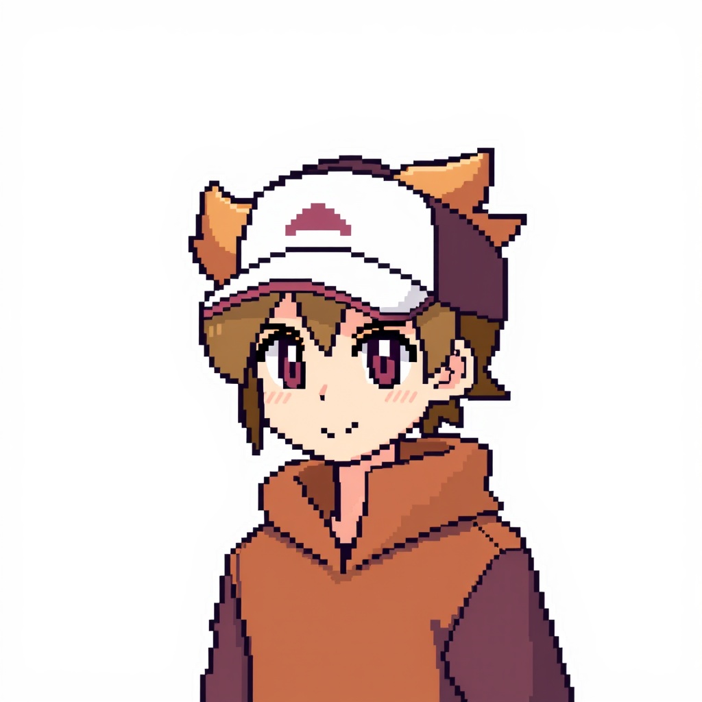 AI generated image by FLUX.1-schnell: pixel art pokemon trainer sprite of a boy with light brown hair