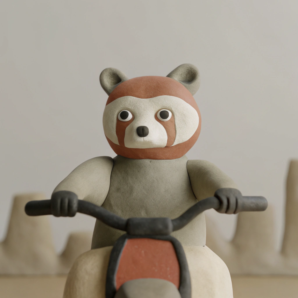 AI generated image by FLUX.1-schnell: A red panda riding a motorcycle