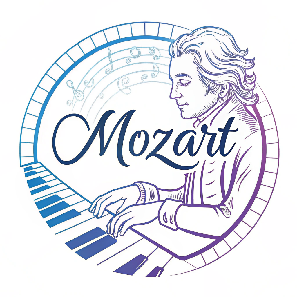 AI generated image by Recraft V3: Design a logo with the word "MOZART" elegantly inscribed upon it.
The letter "O" cleverly incorporates the facial contour of the piano maestro Mozart, using delicate lines to outline his profound gaze and focused expression, as if immersed in a sea of music, conveying boundless love and pursuit of music.
The letter "A" is represented as left and right hand playing the pianokeys. each in a different color, aiming to showcase the perfect fusion of technology and art. It is recommended to use contrasting yet harmonious shades of blue and purple, adding a deep and captivating visual charm to the logo.