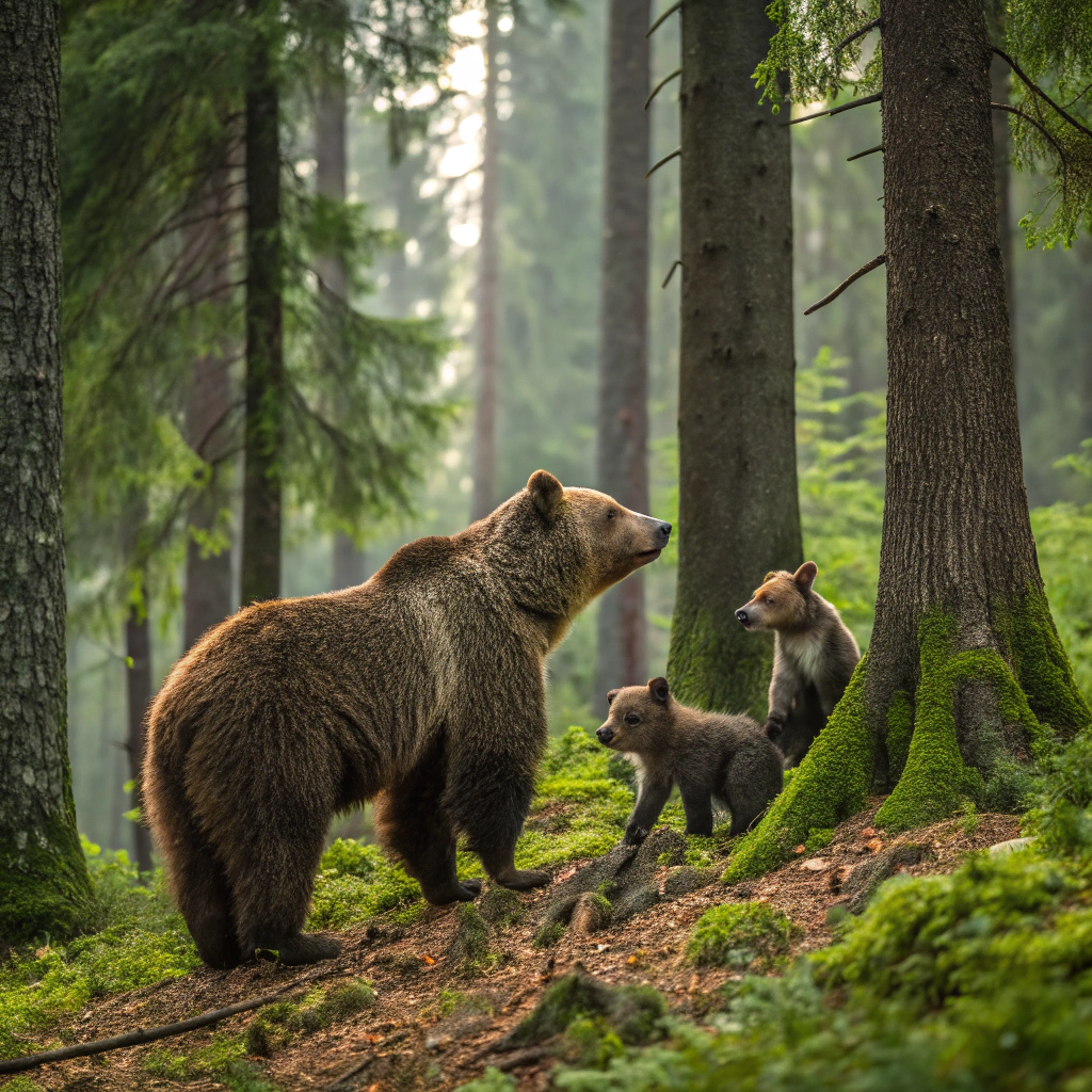 AI generated image by Red Panda AI: Nature forest bear and babies trees