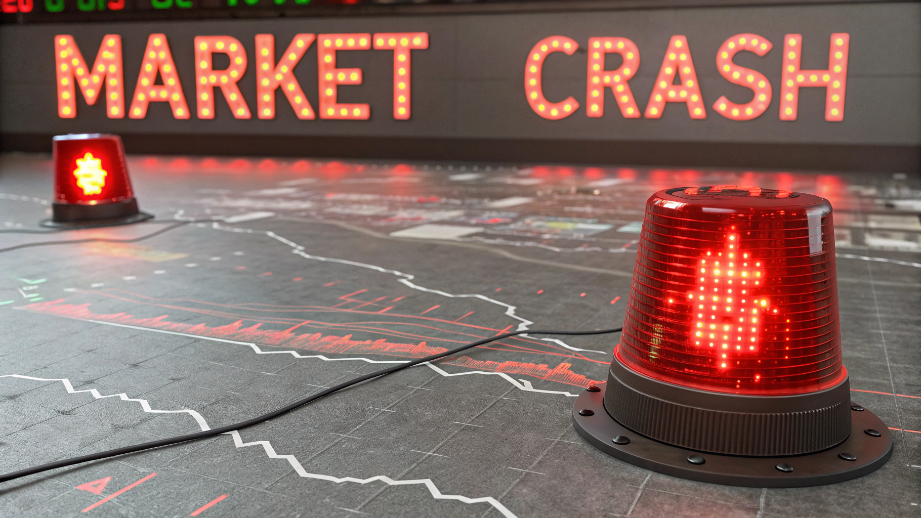 AI generated image by Red Panda AI: Stock Market Warning, red alart, potential danger, market crash ahead, red flashing lights