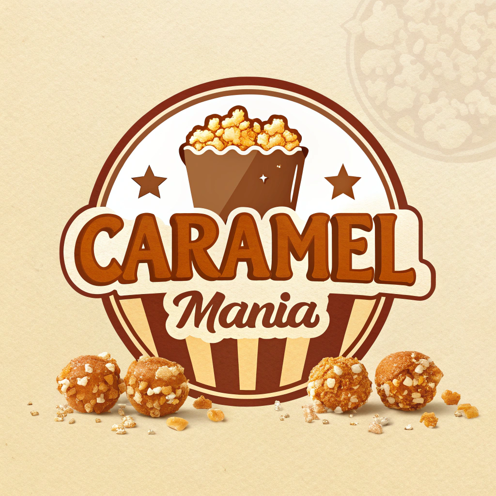 AI generated image by Red Panda AI: Can you draw a picture - a logo for my new company called Caramel Mania? I will be shipping all kinds of foods covered in caramel.