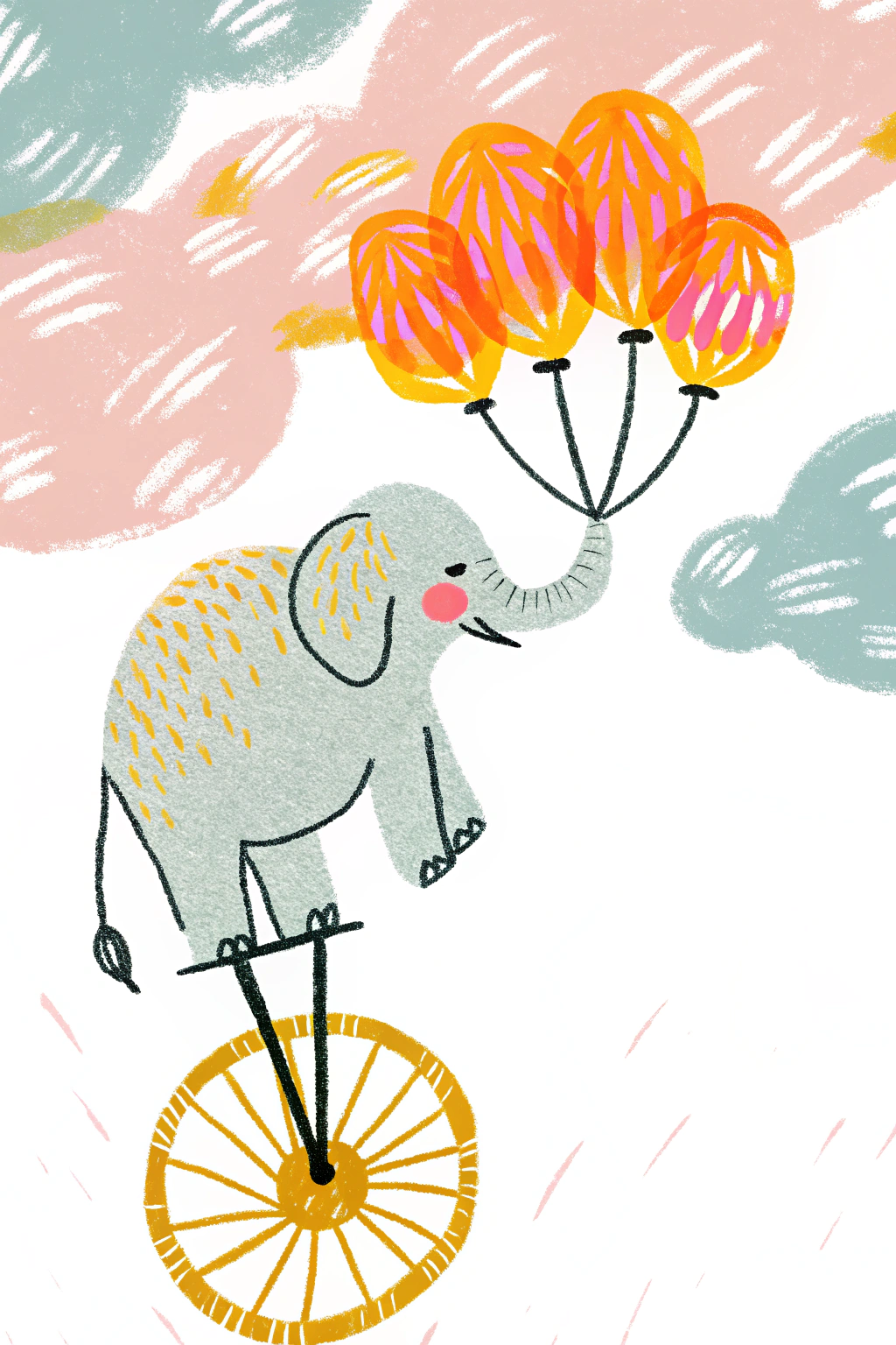 AI generated image by Red Panda AI: A majestic elephant balances on a vintage, ornate unicycle, its wrinkled gray skin a warm contrast to the vibrant, swirling balloons it holds, in a whimsical, dreamlike environment. The elephant's tusks and ears are adorned with colorful, glowing lanterns, adding a touch of magic to the scene. In the background, a soft, gradient sky with hues of purple, blue, and gold, complements the elephant's earthy tones. The image is rendered in a highly detailed, 8k resolution, matte painting style, reminiscent of fantasy concept art popular on Artstation, with intricate textures and subtle shading, evoking the aesthetic of Unreal Engine 5. The color palette is bold and fantastical, with deep, rich colors and a mix of warm and cool tones, creating a captivating, high-fantasy splash screen image.