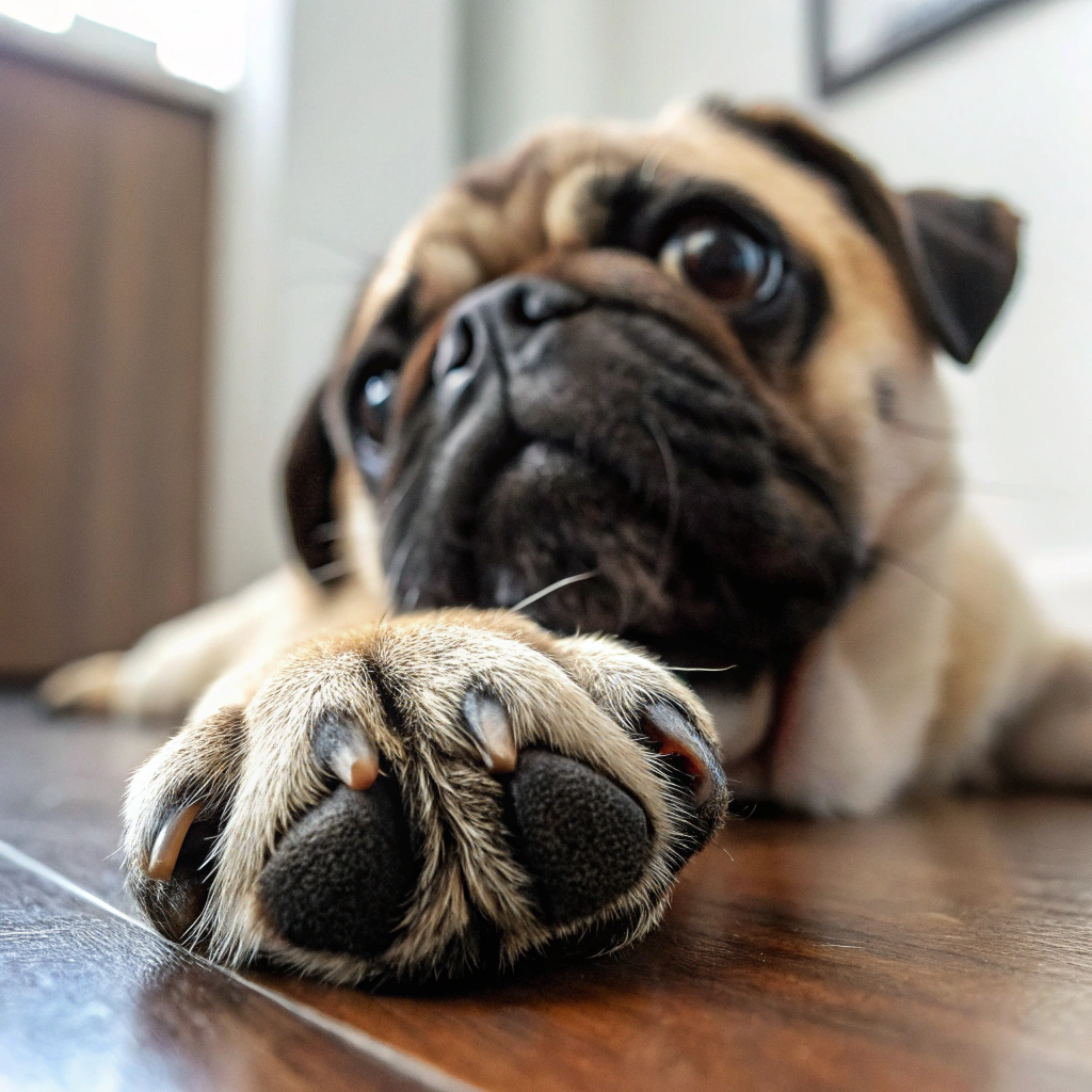 AI generated image by Red Panda AI: una pata de un pug estirada