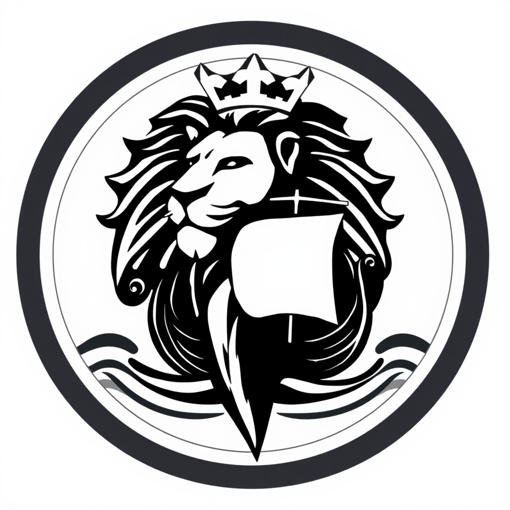 AI generated image by FLUX.1-schnell: Un logo que tenga un leon y un barco, que no sea realista, que diga agencia Cruyff y que sea en negro y ambientado en la edad media. Un leon Que sea holandes, con daro imponente, el leon como el escudo del imperio holandes. Mas imponente,mas imponente. Que seaaaaa muyyy holandes