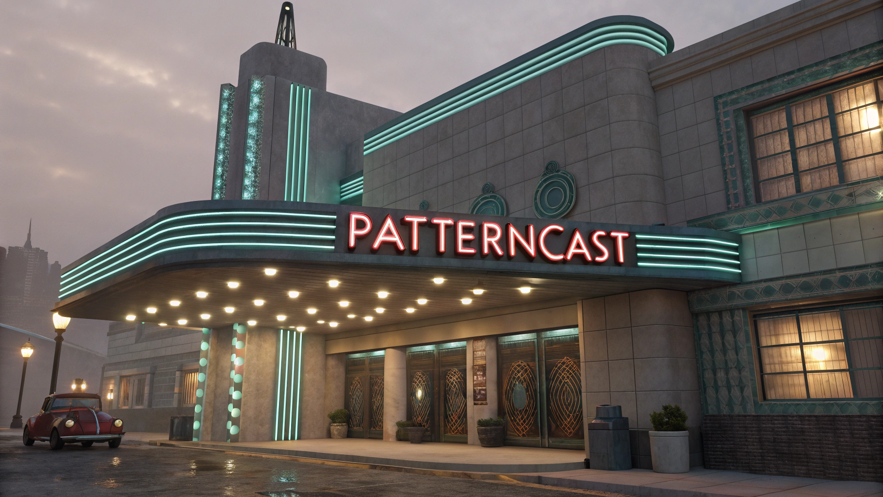AI generated image by Red Panda AI: something from the past that looks like the future. a sign is uncovered that reads "PatternCast"