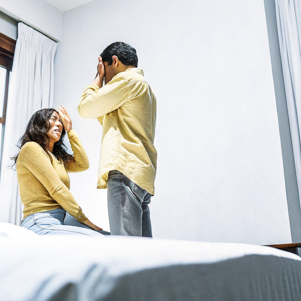 AI generated image by Red Panda AI: mezczyzna z kobieta w jednym pokoju w sytuacji zazdrości