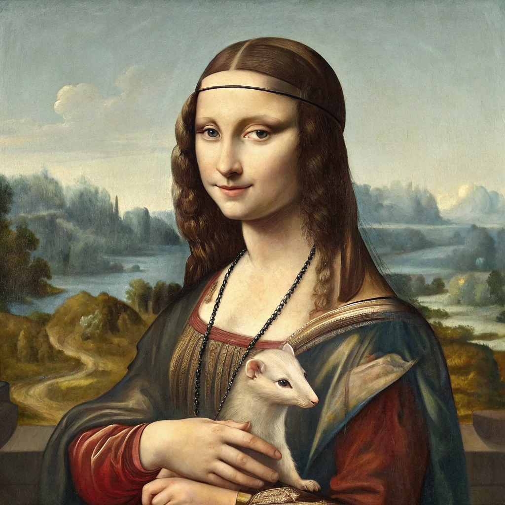 AI generated image by Red Panda AI: necesito que me hagas una resignificacion de una pintura renacista, pensada con una impronta actual, trabajar con la gioconda o la dama de armiño de leonardo