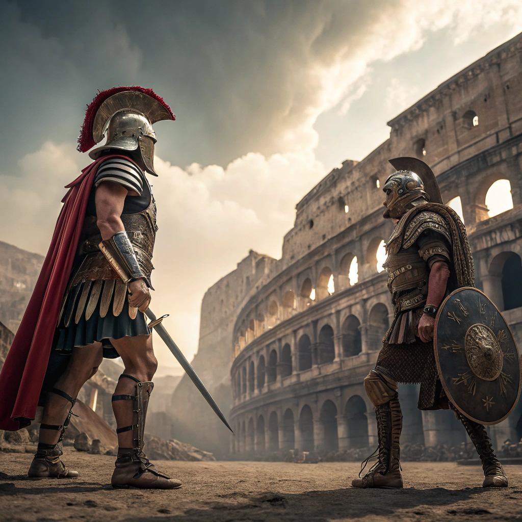 AI generated image by Red Panda AI: two gladiators in the coloseum