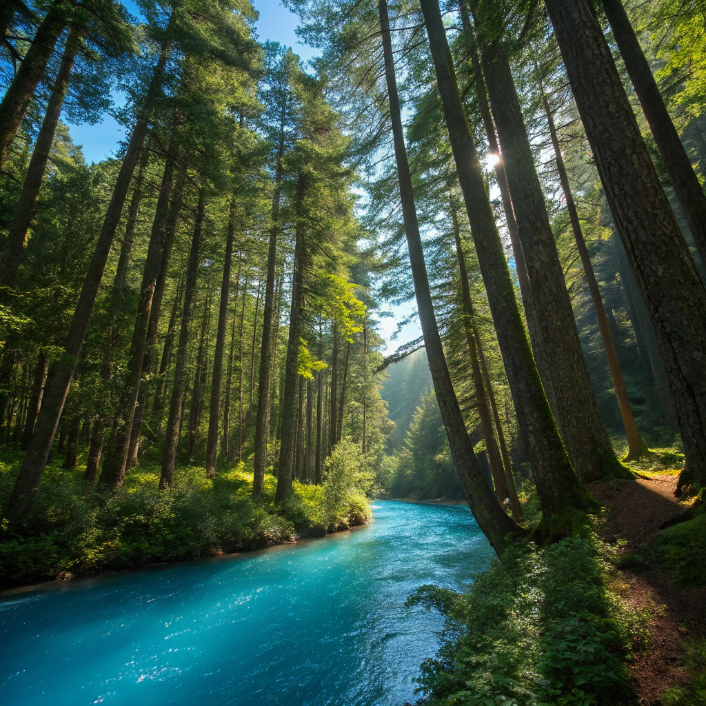 AI generated image by Red Panda AI: Forest with blue river