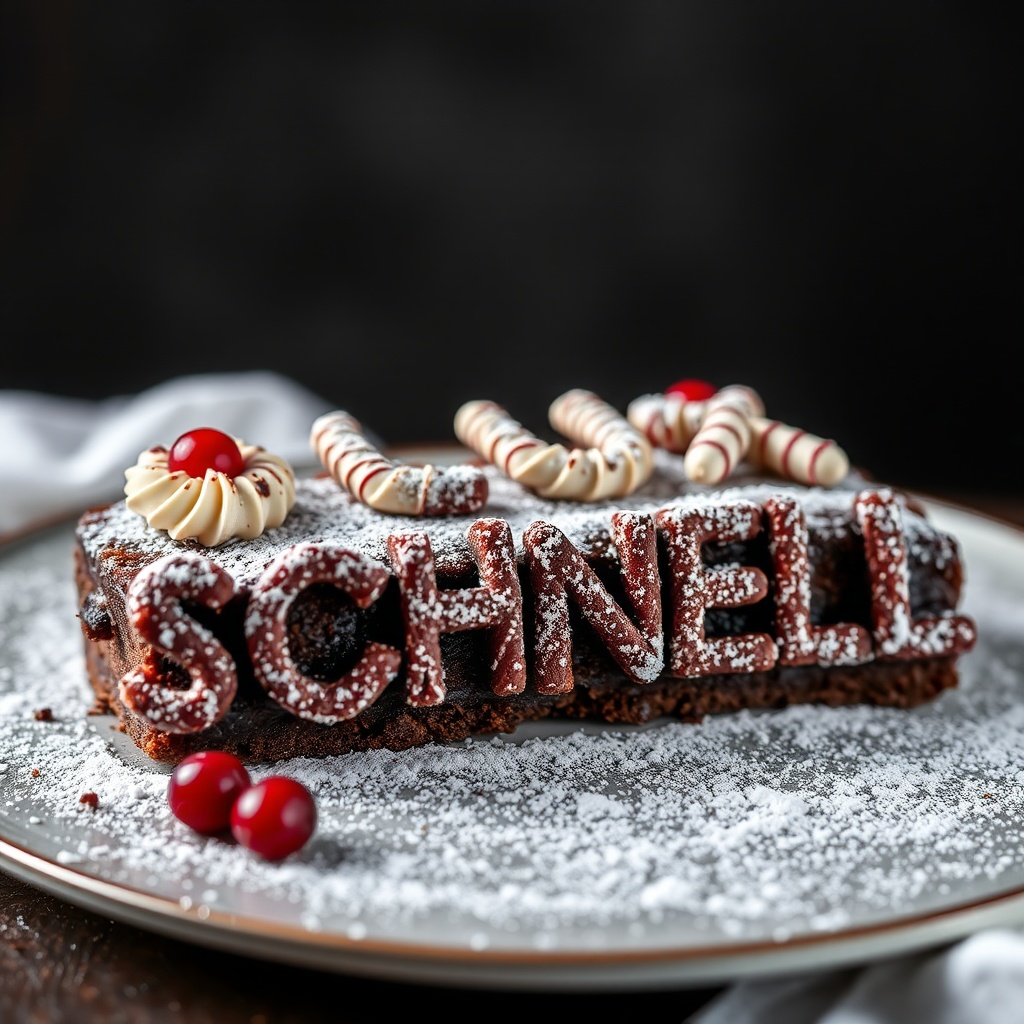 AI generated image by FLUX.1-schnell: black forest gateau cake spelling out the words "FLUX SCHNELL", tasty, food photography, dynamic shot