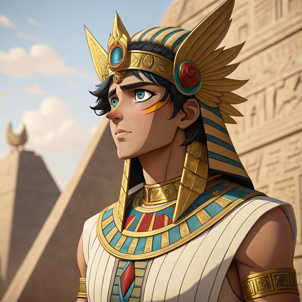 AI generated image by Red Panda AI: Haz al dios Rá de la mitología egipcía con estilo anime y que se este sonrojando