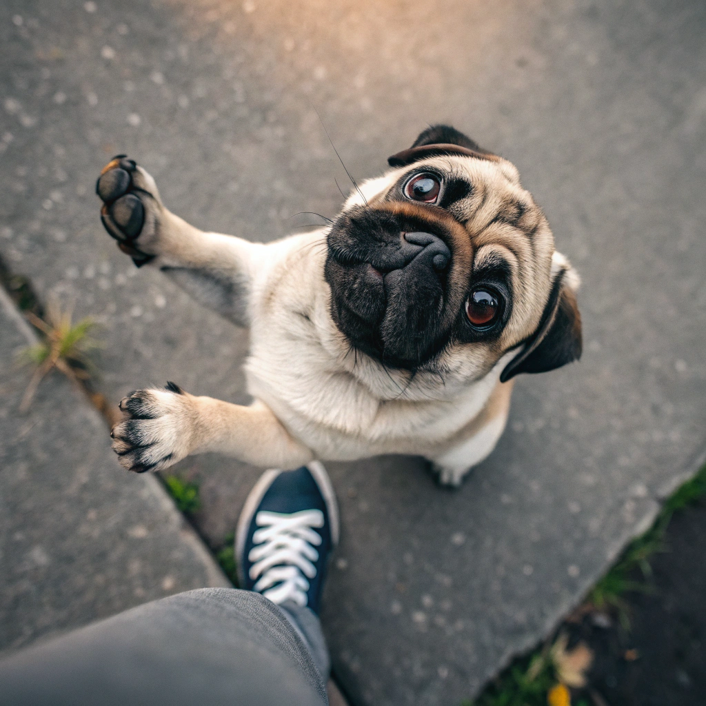 AI generated image by Red Panda AI: una toma por arriba de la pata de un pug solo el brasito