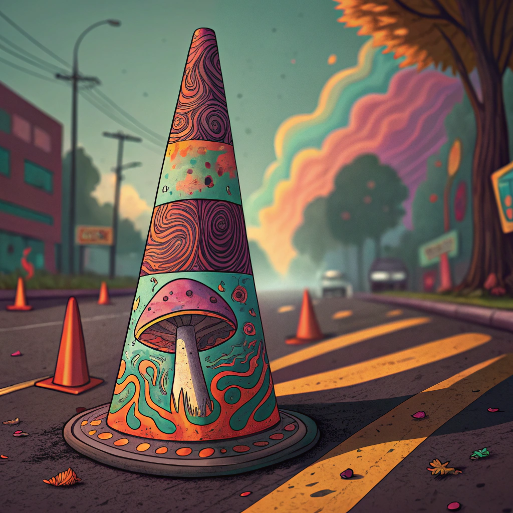 AI generated image by Red Panda AI: traffic cup having a mushroom acid trip