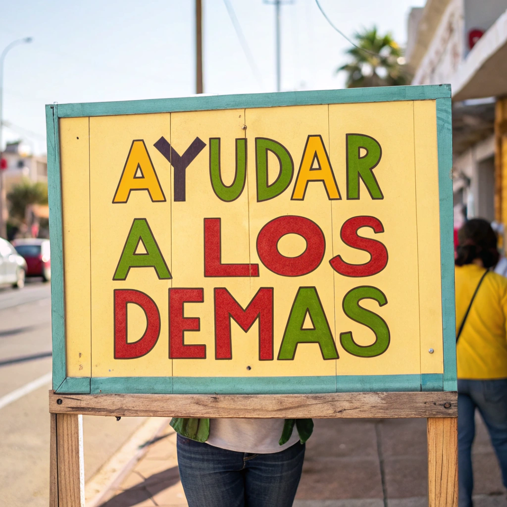 AI generated image by Red Panda AI: HACER UN LETRERO QUE DIGA AYUDAR A LOS DEMAS