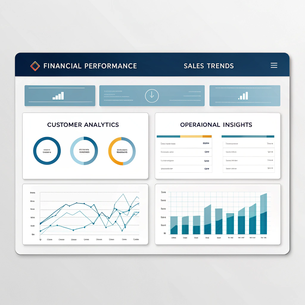 AI generated image by Red Panda AI: A high-resolution professional business dashboard with a clean and modern design. The layout is well-organized with clearly defined sections, including key metrics, charts, graphs, and tables. All elements, especially text labels and numerical values, are sharp and legible. The color scheme follows a professional palette with blue, gray, and white tones. Ensure uniform resolution across all elements to maintain readability. The typography is crisp, with no blurring or distortion. The dashboard includes sections for financial performance, sales trends, customer analytics, and operational insights.
