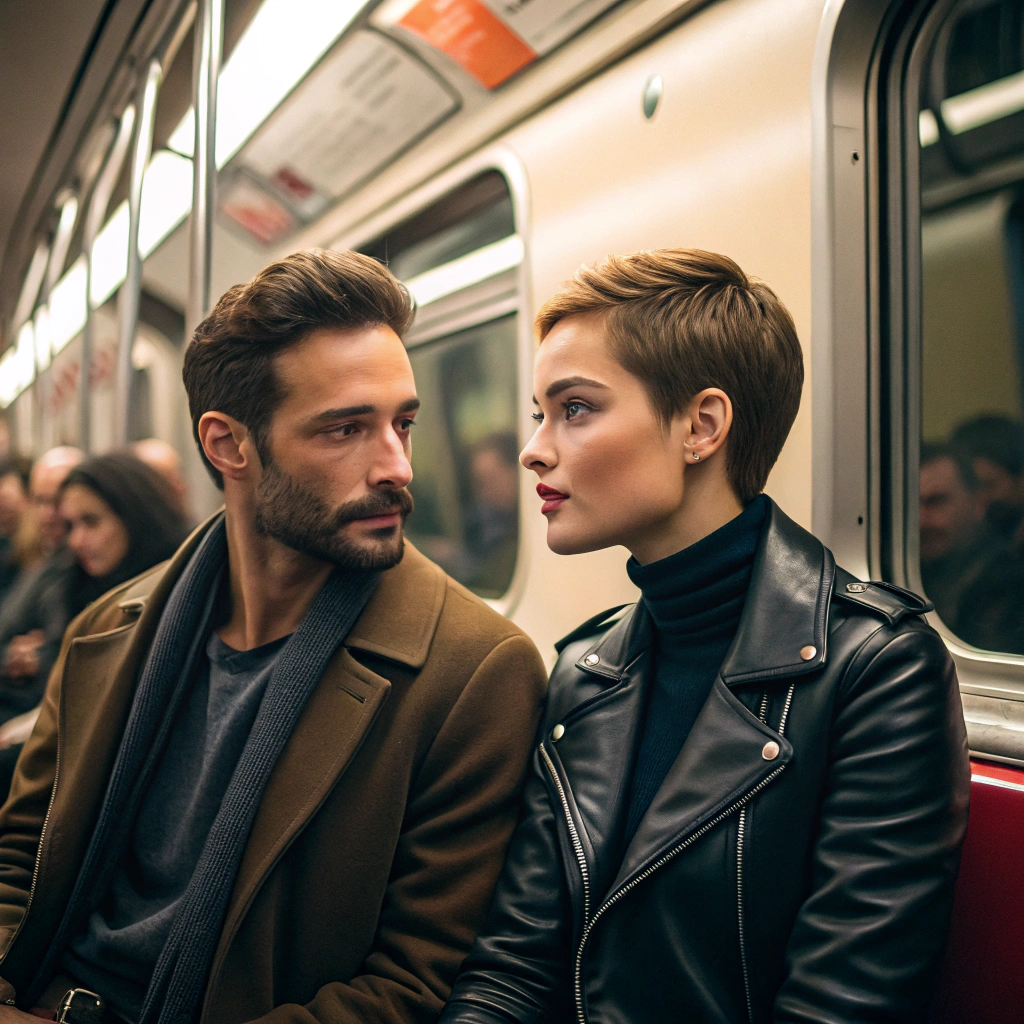 AI generated image by Red Panda AI: handsome man fuck short hair sexy girl in the subway