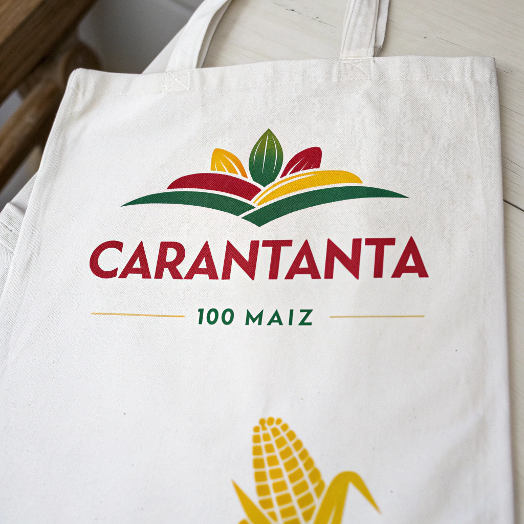 AI generated image by Red Panda AI: logotipo de la marca CARANTANTA la descripción es "100 maíz" , colores como rojo, verde o amarillo estarían bien , el enfoque es para el publico que consume productos alimenticios