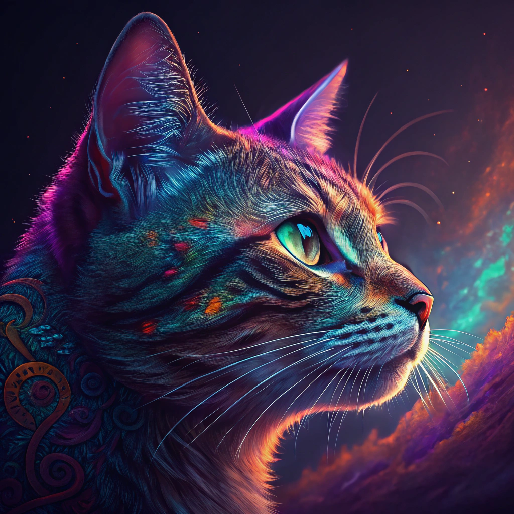 AI generated image by Red Panda AI: a perfect portrait of a cat, an extremely psychedelic experience, colorful, surreal, dramatic lighting, LSD, detailed face, intricate, elegant, highly detailed, digital painting, art station, concept art, sharp soft focus, illustration