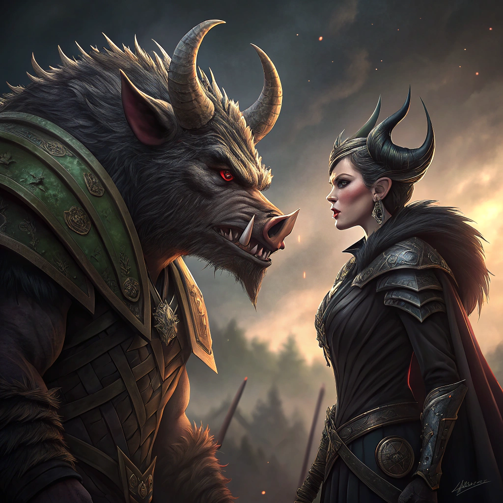 AI generated image by Red Panda AI: Motaro from Mortal Kombat and Maleficent