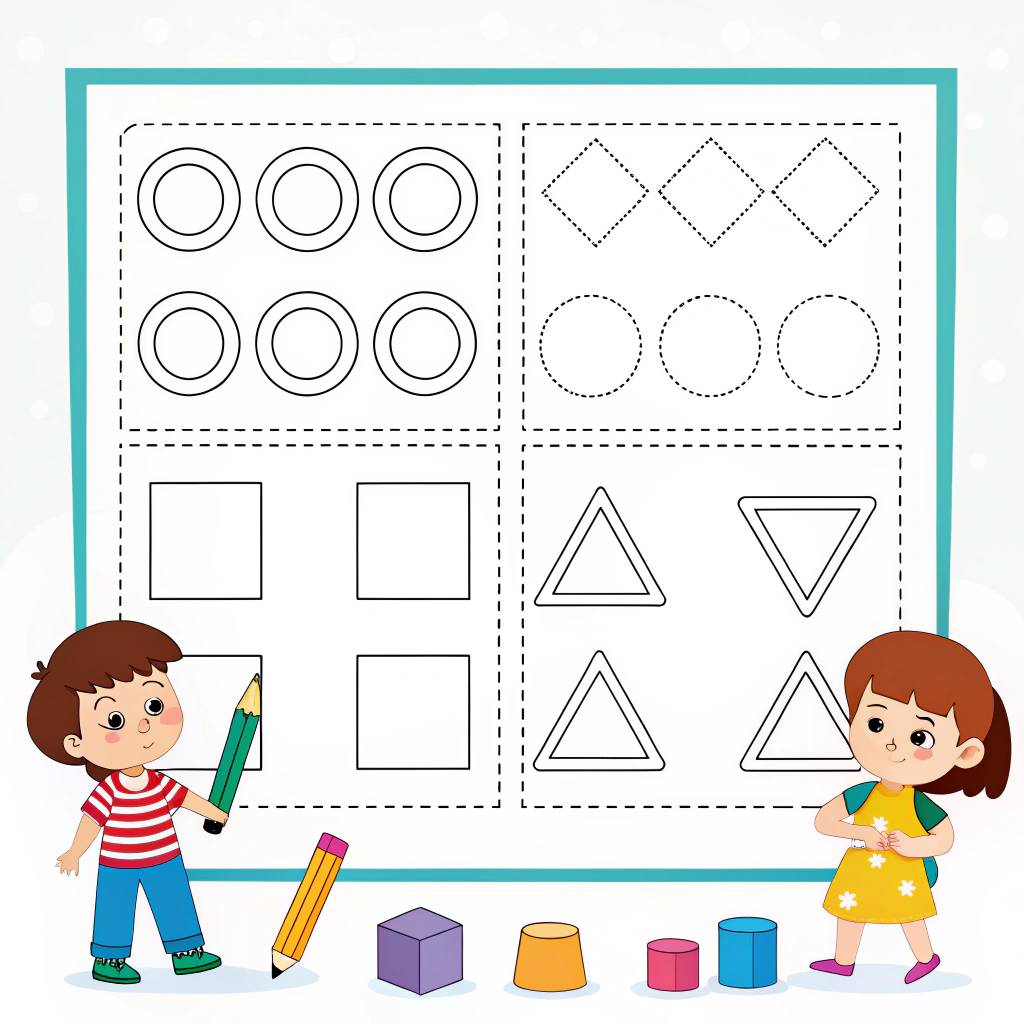 AI generated image by Red Panda AI: Figuras geometricas recortables para colorear para educacion infantil