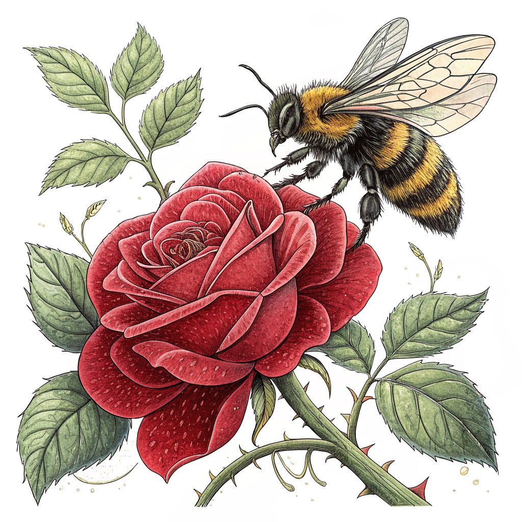 AI generated image by Red Panda AI: A bee on a rose
