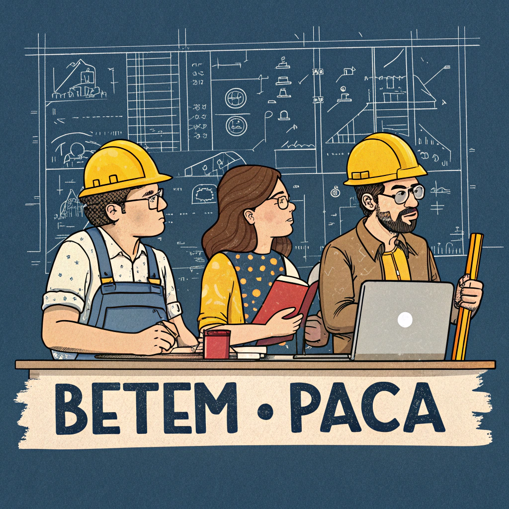 AI generated image by Red Panda AI: Créer une image pour coller à notre bureau qui est un "bureau studieux" écris le sous le ton humoristique, sous le ton du BTP/construction. Avec le nom de bureau "BETEM PACA".